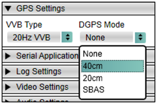 Screenshot of the GPS Settings with the DGPS Mode options displayed.