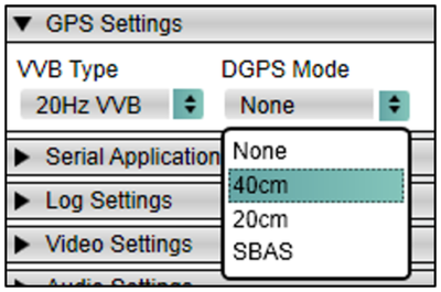 Screenshot of the GPS Settings with the DGPS Mode options displayed.