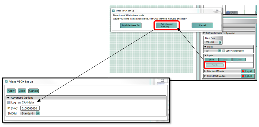Images showing how to log raw CAN data.