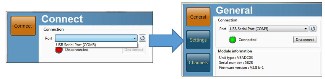 Images depicting connecting VBOX Setup and Analogue Input Module.