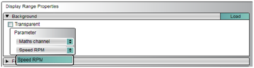 Screenshot of the Display Range Properties with the newly created Maths Channel selected as the Parameter.