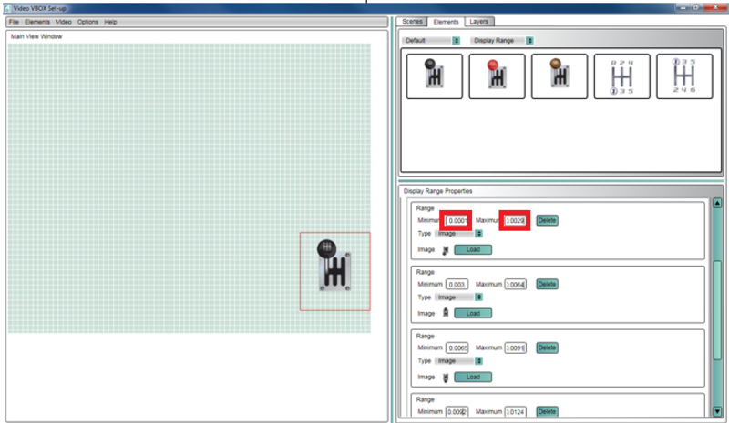 Screenshot of the Display Range element on the canvas with the Elements settings tab displayed on the right hand side. The Range values are highlighted. 