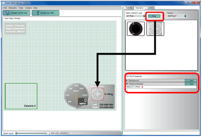 Image depicting how to add a new XY Plot element in Video VBOX Setup software.