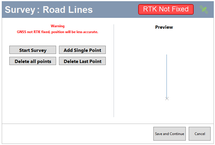 Screenshot of the Survey: Road Lines window.