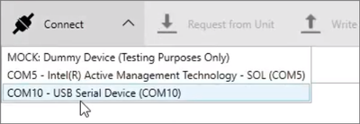 Cropped screenshot of the connection dropdown.