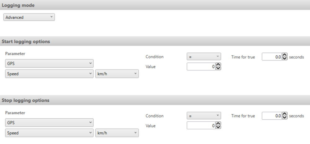 Screenshot of the Advanced logging options.