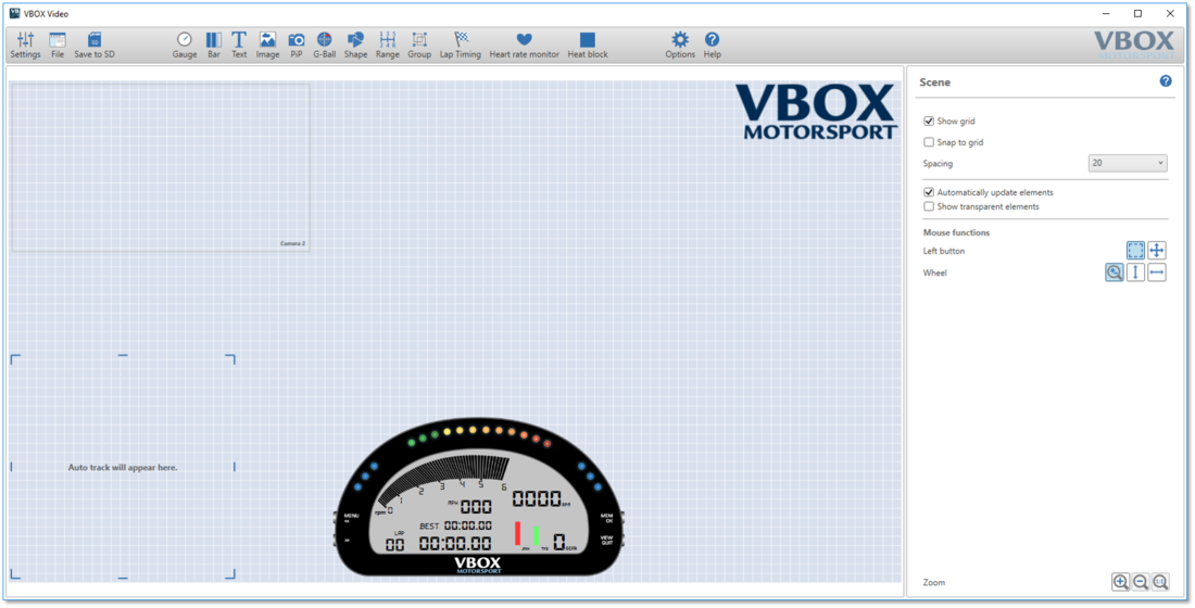 Screenshot of a scene with the AiM dash image element added.
