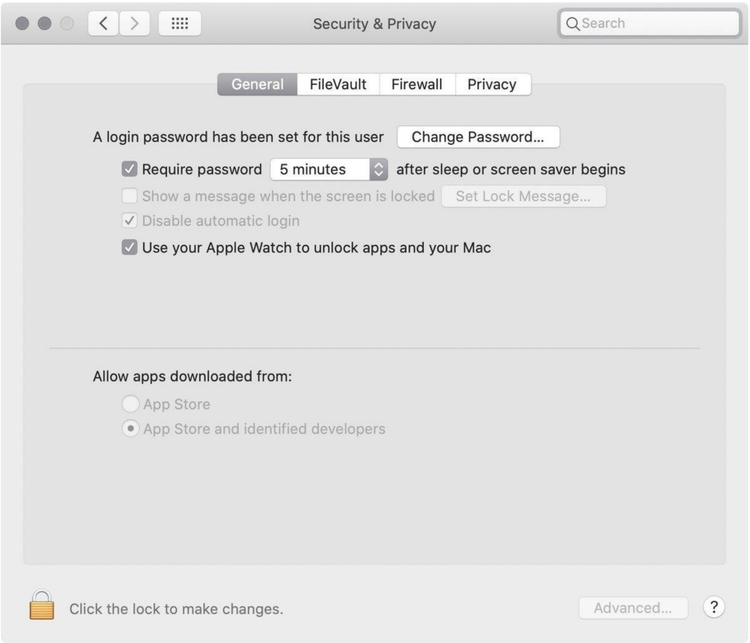 Screenshot of the Security & Privacy window.