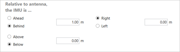 Antenna offsets section in the IMU menu in VBOX Setup for VBOX 3i with FW version 3.x.