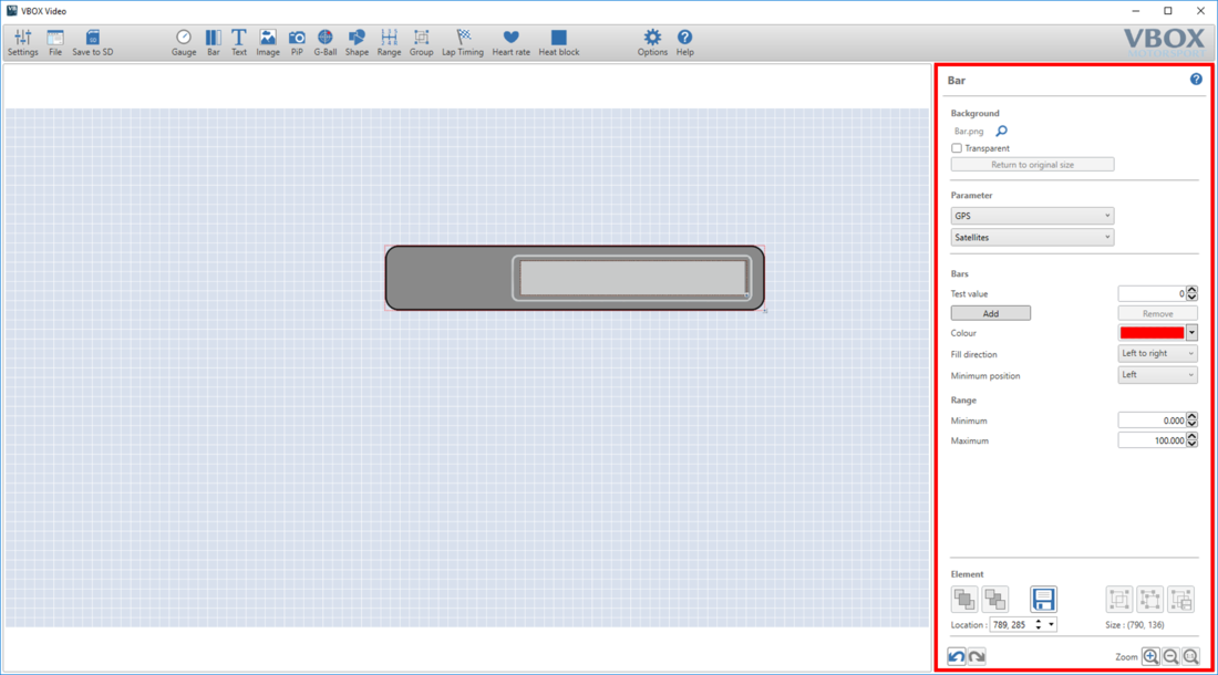 Screenshot of the software with the Bar Graph Settings panel highlighted on the right hand side.
