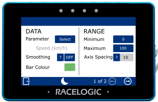 MFD Touch displaying the Data/Range Settings for the Bar Graph.