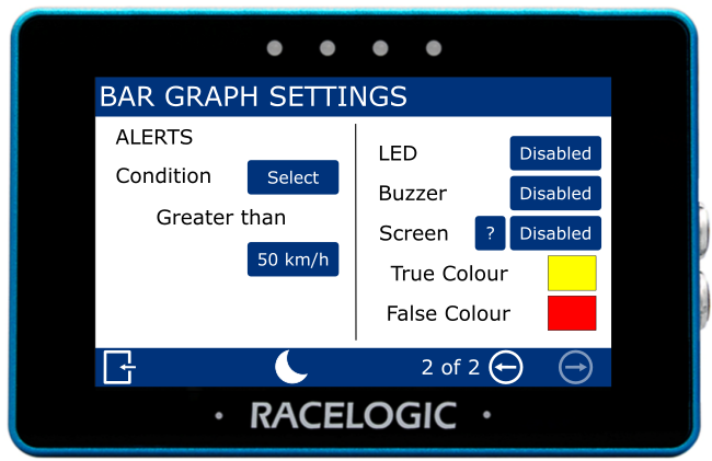 MFD Touch displaying the Bar Graph Settings - Alerts screen.