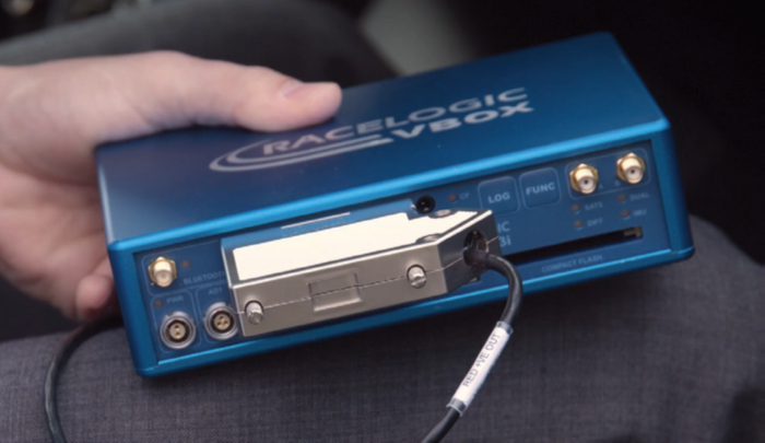 Photograph of Pedal Force Sensor connected to a VBOX 3i unit.