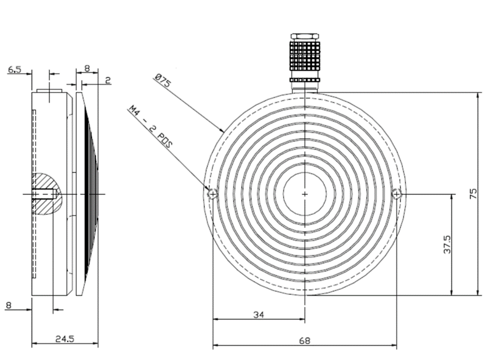 Pedal Force Sensor dimensions drawing.