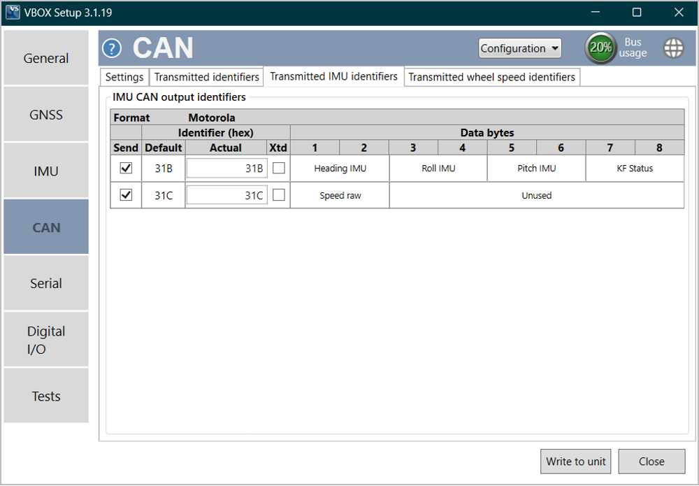 CAN - Transmitted IMU Identifiers