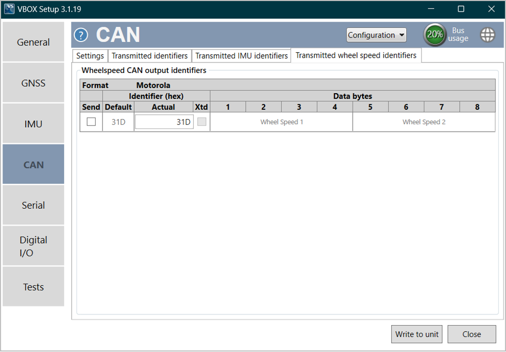 CAN - Transmitted wheel speed Identifiers