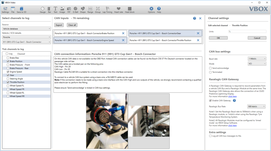 Screenshot of the software with CAN connection information displayed in the main area.