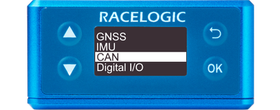 Illustration of VBOX Omega showing the main menu with CAN highlighted.