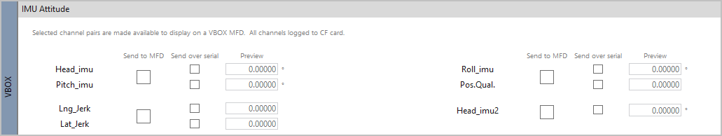 Cropped screenshot of the Channel Config for IMU in VBOX Setup Software when connected to VBOX 3i ADAS with I