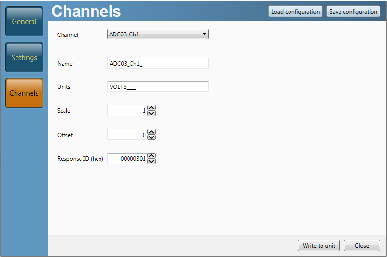Screenshot of the Channels menu in VBOX Setup.