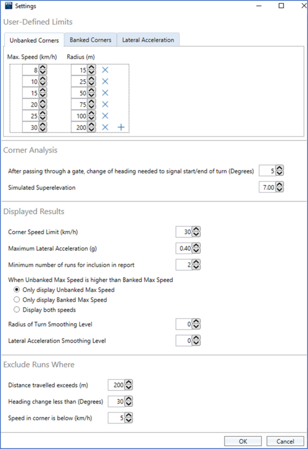 Corner Analysis Settings