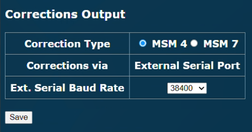 Screenshot of the Corrections Output settings.