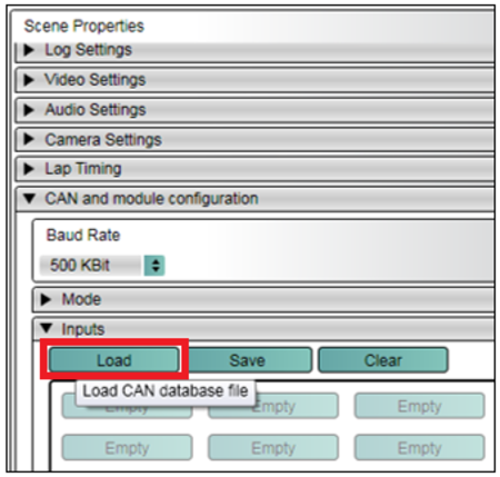 Cropped screenshot of Scene Properties wiht Load highlighted