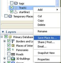 Cropped screenshot of the right-click menu for the track with Save Place As highlighted