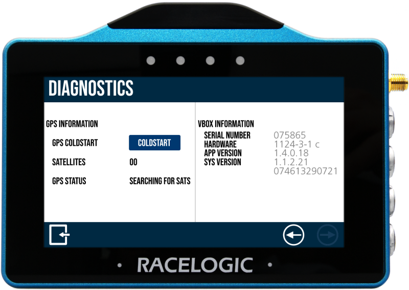 VBOX Touch displaying the Diagnostics Screen.