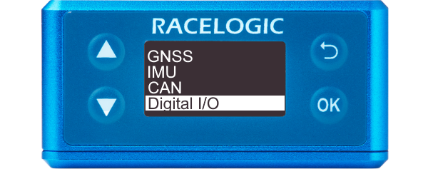 Illustration of VBOX Omega showing the main menu with Digital I/O highlighted.