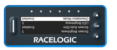 VBOX Pit Lane Timer showing the Orientation option in the Display Menu, set to Inverted, with the content on the screen turned upside-down compared to Normal mode..