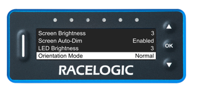 VBOX Pit Lane Timer showing the Orientation option in the Display Menu, set to Normal.
