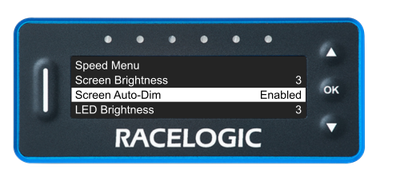 VBOX Pit Lane Timer showing the Screen Auto-Dim option in the Display Menu.