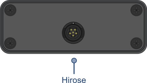 Drawing of the bottom of the NTRIP Modem with a label pointing to the Hirose connector