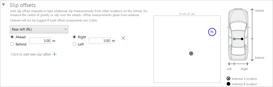 Cropped screenshot of the Dual Antenna Slip Offsets settings. 