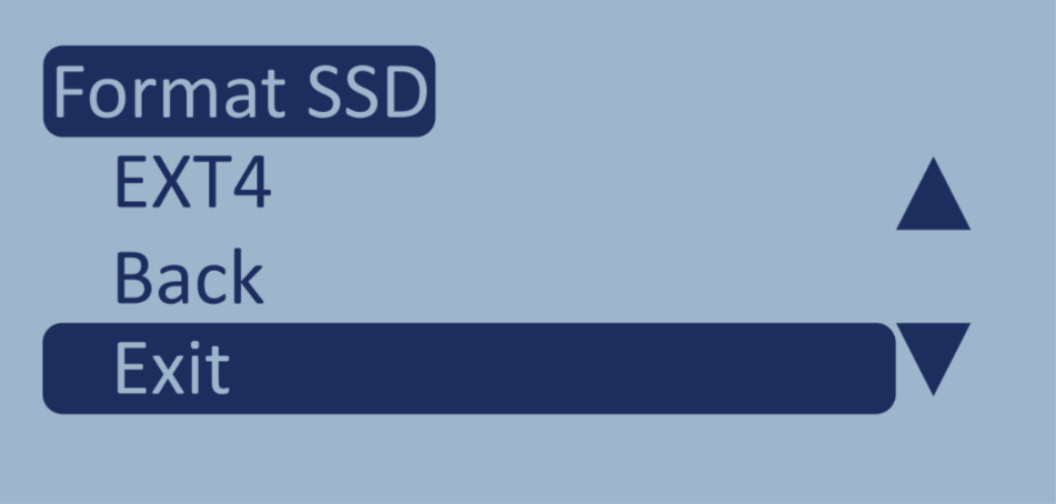 Screenshot of the Format SSD menu with Exit highlighted.
