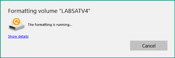 Screenshot of the Formatting progress screen.