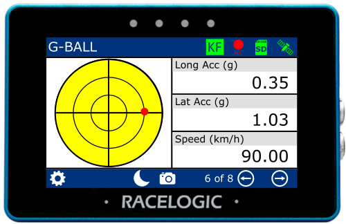 MFD Touch displaying a G-Ball screen with a yellow screen alert.