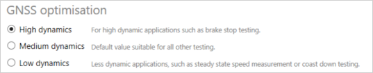 Cropped screenshot of the GNSS Optimisation settings.