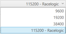 Cropped screenshot of the RS232 baud rate dropdown.