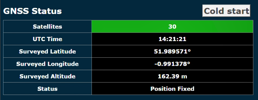 Screenshot of the GNSS Status.