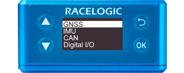 Illustration of VBOX Omega showing the main menu with GNSS highlighted.