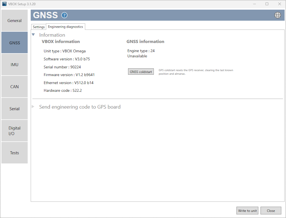 Screenshot of the Engineering Diagnostics tab.
