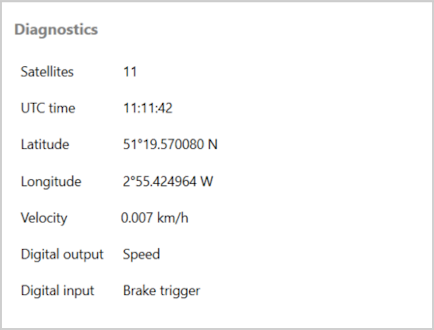 Cropped screenshot of the Diagnostics area when connected to a VBOX 100 Hz Speed Sensor (v5) unit.