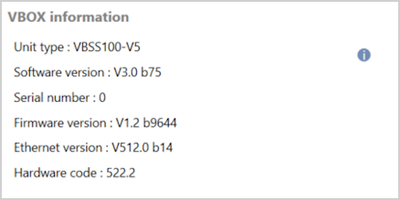 Cropped screenshot of the VBOX Information area when connected to a VBOX 100 Hz Speed Sensor (v5) unit.