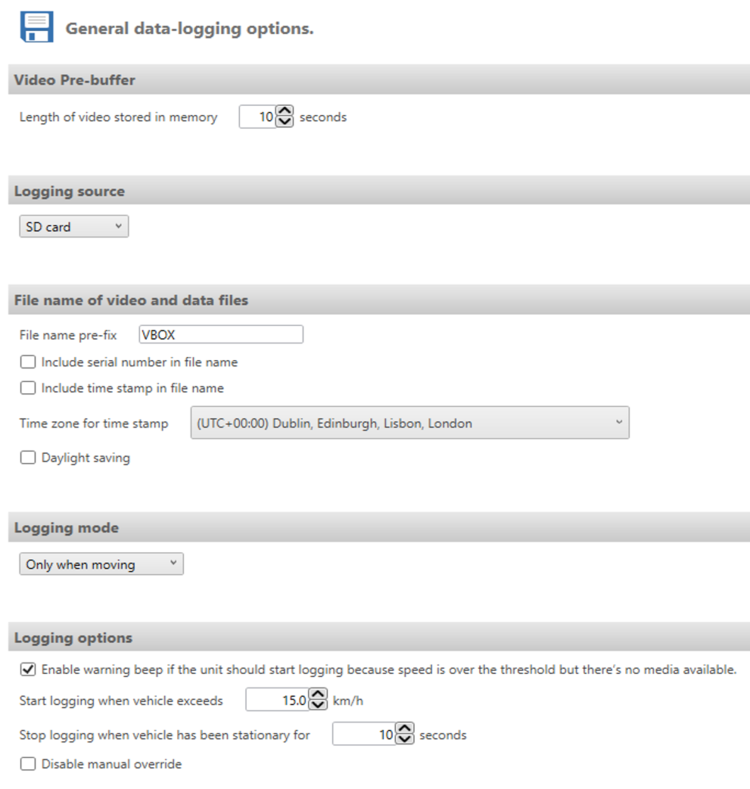 Screenshot of the Logging settings.