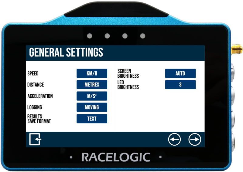 VBOX Touch displaying the General Settings screen.