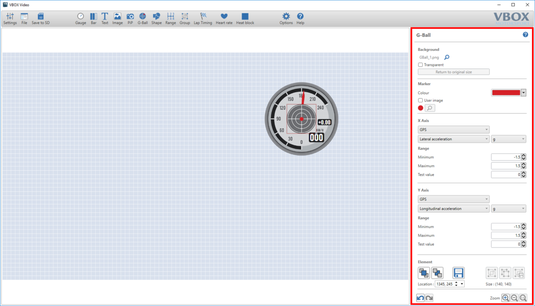 Screenshot of a group with the G-Ball element selected.