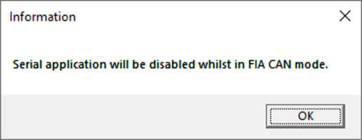 Screenshot of a confirmation window regarding Baud rate being set to 1 Mbit/s.