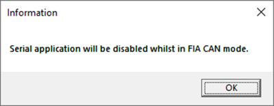 Screenshot of a confirmation window regarding Baud rate being set to 1 Mbit/s.